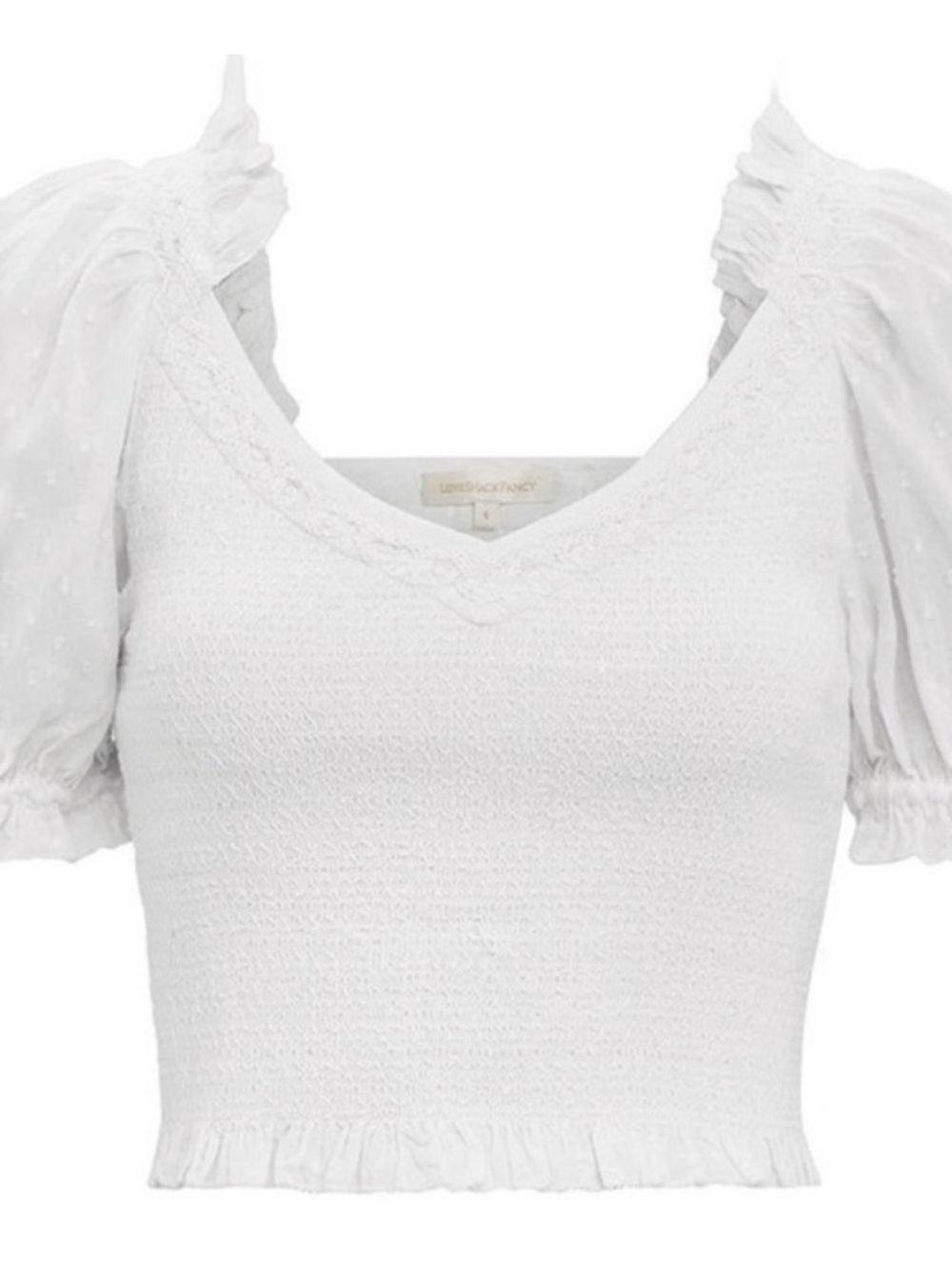 LoveShackFancy Molly Top White Smocked Puff Sleeve Bow Crop Small
